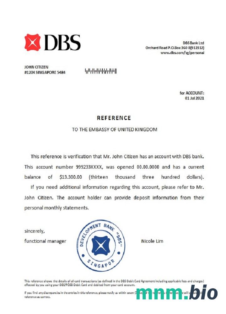 Przykład odniesienia Singapore DBS bank w formatach Word i PDF